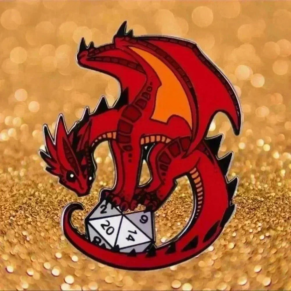 Dungeons and Dragons Red Dragon and Dye Enamel Pin - Picture 1 of 4